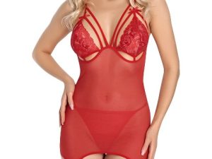 Lily Bianca Bralet Kırmızı Jartiyer Gecelik Takımı  875